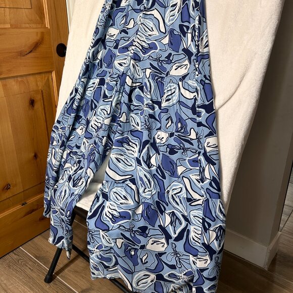 Sincerely Jules Jumpsuit Women's Medium Blue White Floral Wide Leg Abstract - Picture 7 of 11